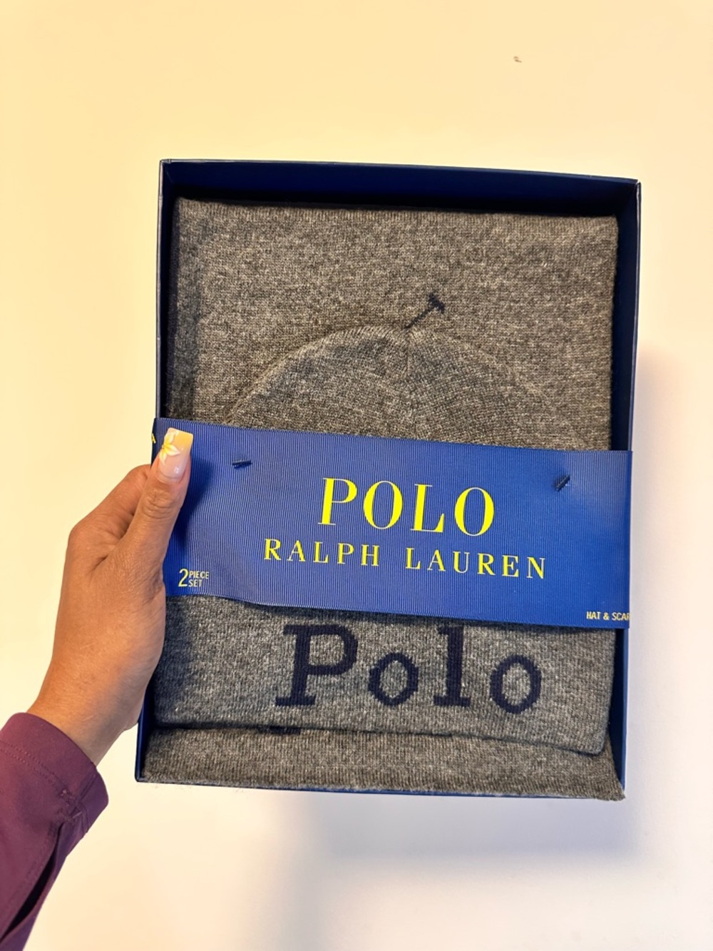 Ralph Lauren Polo Gray Knit Hat & Scarf Gift Set
